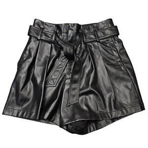Vegan Leather Shorts Womens Large Black Paperbag Waist Belted Edgy Chic Fahsyee